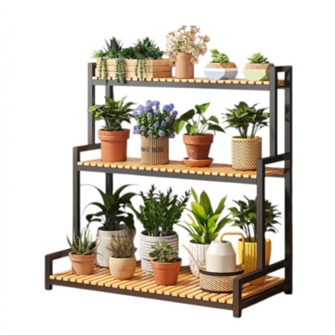 Kwietnik, regał, stojak na kwiaty 3 poziomowy, 80 x 40 x 95cm, czarny SZ46CZ