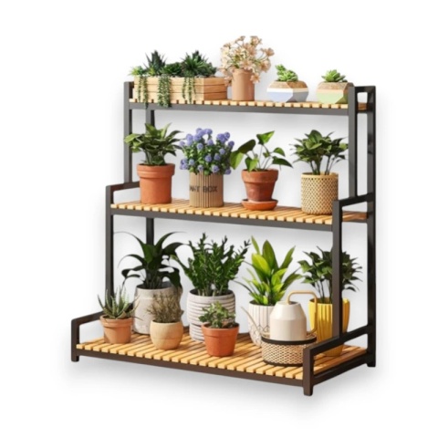 Kwietnik, regał, stojak na kwiaty 3 poziomowy, 80 x 40 x 95cm, czarny SZ46CZ