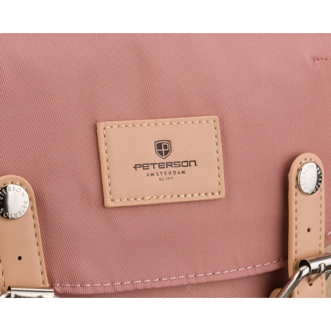 Różowo-szary plecak damski z poliestru i skóry ekologicznej, jednokomorowy - Peterson