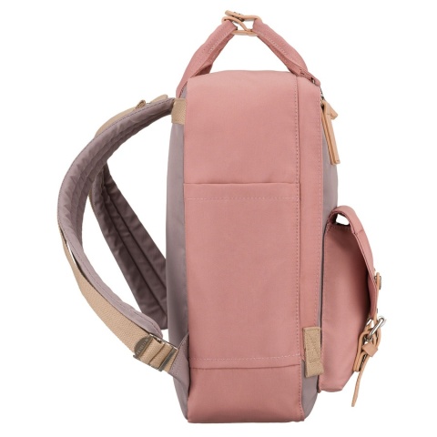 Różowo-szary plecak damski z poliestru i skóry ekologicznej, jednokomorowy - Peterson