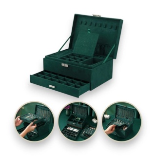 Szkatułka na biżuterię kuferek etui organizer butelkowa zieleń PD119