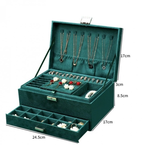 Szkatułka na biżuterię kuferek etui organizer butelkowa zieleń PD119