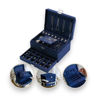 Szkatułka na biżuterię kuferek etui organizer kobalt PD119GRAN