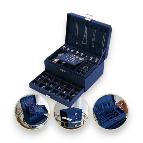 Szkatułka na biżuterię kuferek etui organizer kobalt PD119GRAN