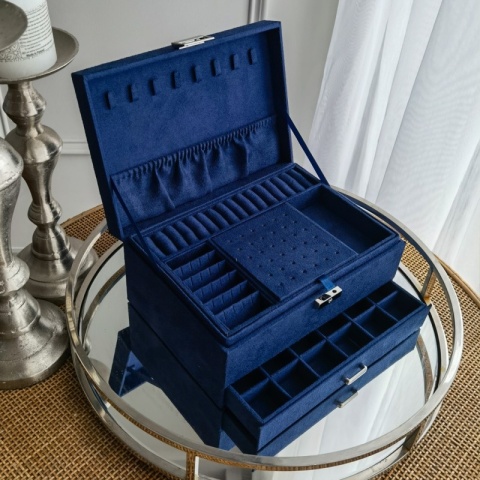 Szkatułka na biżuterię kuferek etui organizer kobalt PD119GRAN