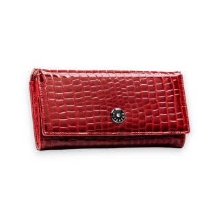 Czerwony, duży portfel damski ze skóry naturalnej z tłoczeniem na wzór skóry krokodyla - Peterson