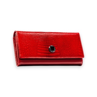 Czerwony portfel damski ze skóry naturalnej z tłoczeniem na wzór skóry krokodyla - Peterson