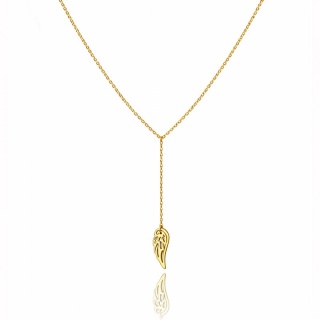 Długi naszyjnik stal szlachetna pozłacana 14k złotem, skrzydełko ANGEL WINGS NST2239