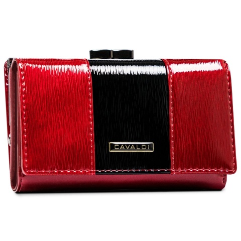 Elegancki, czerwony portfel damski ze skóry naturalnej zamykany na bigiel i zatrzask - 4U Cavaldi