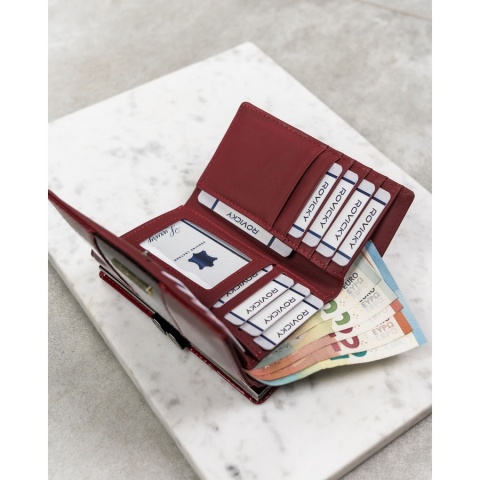 Elegancki, czerwony portfel damski ze skóry naturalnej zamykany na bigiel i zatrzask - 4U Cavaldi