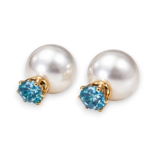 Kolczyki Kule Triball Perłowe z niebieskim Kryształem K70N