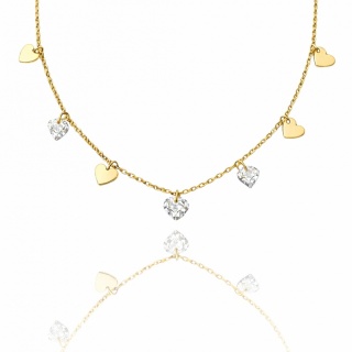 Naszyjnik stal szlachetna pozłacana 14k złotem, celebrytka SERCA cyrkonie NST2237