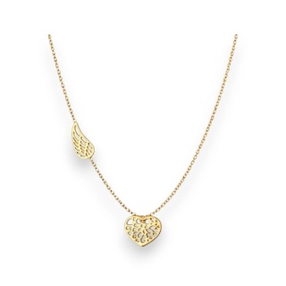 Naszyjnik stal szlachetna pozłacana 14k złotem, celebrytka skrzydełko, ażurowe serce NST2238