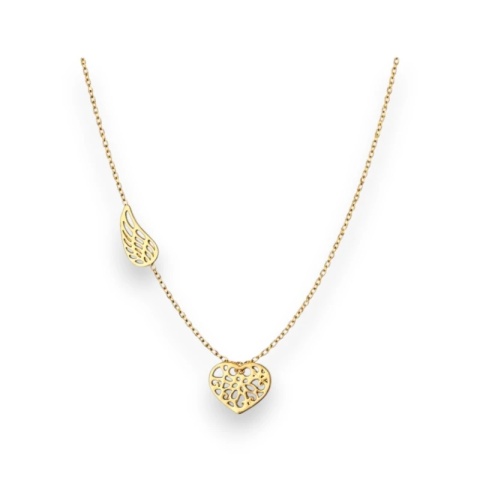 Naszyjnik stal szlachetna pozłacana 14k złotem, celebrytka skrzydełko, ażurowe serce NST2238