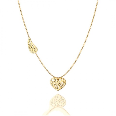 Naszyjnik stal szlachetna pozłacana 14k złotem, celebrytka skrzydełko, ażurowe serce NST2238