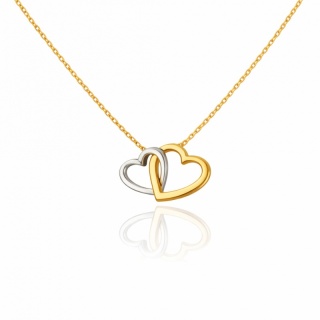 Naszyjnik stal szlachetna pozłacana 14k złotem dwa połączone SERCA, dwukolorowe NST2236