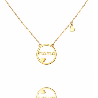 Naszyjnik stal szlachetna pozłacana 14k złotem, kółko, napis MAMA z sercem NST2246
