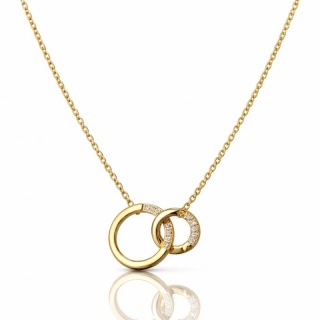 Naszyjnik stal szlachetna pozłacana 14k złotem zaplecione kółka, cyrkonie NST2249