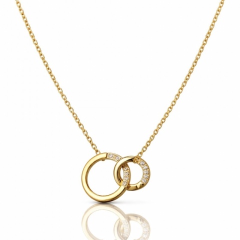 Naszyjnik stal szlachetna pozłacana 14k złotem zaplecione kółka, cyrkonie NST2249
