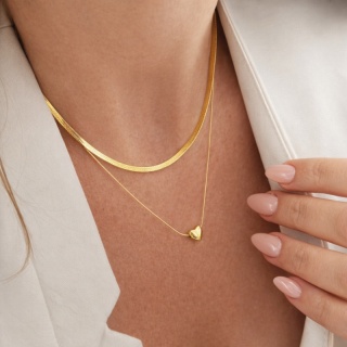 Podwójny naszyjnik żmijka, SERCE stal chirurgiczna pozłacana 14k gold NST2137
