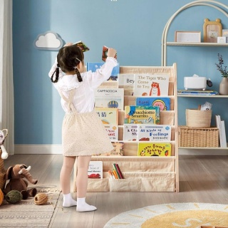 Regał, 6 poziomowy stojak, organizer na książki z kieszonkami 79 x 60 cm