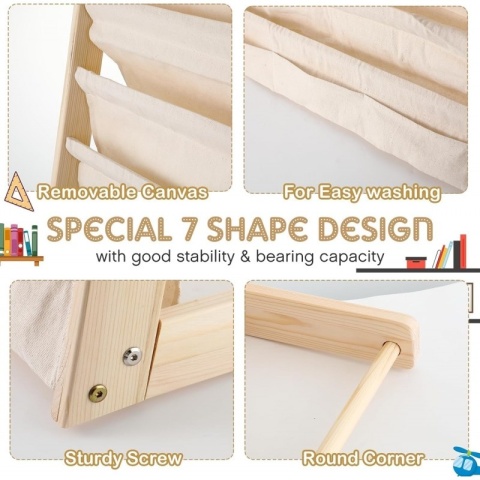 Regał, 6 poziomowy stojak, organizer na książki z kieszonkami 79 x 60 cm