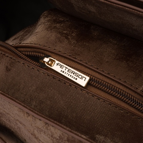 Duża, brązowa shopperka damska wykonana ze skóry ekologicznej, jednokomorowa - Peterson