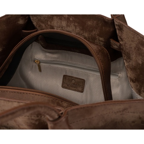 Duża, brązowa shopperka damska wykonana ze skóry ekologicznej, jednokomorowa - Peterson