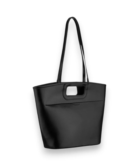 Duża, czarna shopperka damska wykonana ze skóry ekologicznej, zamykana suwakiem - Peterson