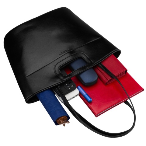 Duża, czarna shopperka damska wykonana ze skóry ekologicznej, zamykana suwakiem - Peterson