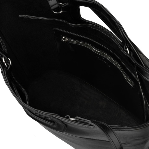 Duża, czarna shopperka damska wykonana ze skóry ekologicznej, zamykana suwakiem - Peterson