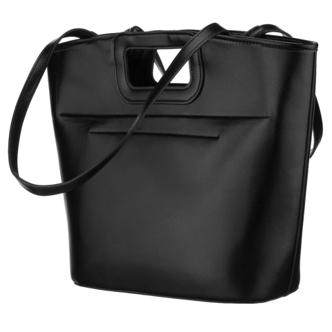 Duża, czarna shopperka damska wykonana ze skóry ekologicznej, zamykana suwakiem - Peterson