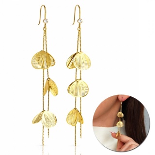 Kolczyki ze stali szlachetnej pozłacane 14k złotem, efektowne, wiszące kwiaty KST3506