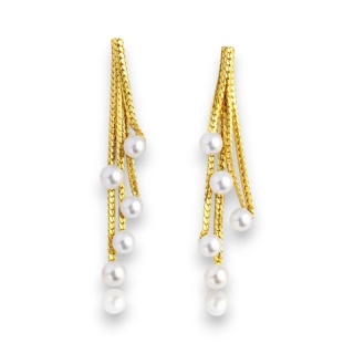 Kolczyki ze stali szlachetnej pozłacane 14k złotem, efektowne, wiszące perełki KST3507