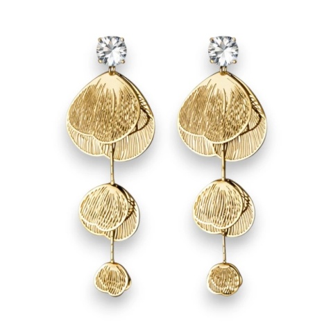 Kolczyki ze stali szlachetnej pozłacane 14k złotem, wiszące kwiaty z cyrkoniami KST3510