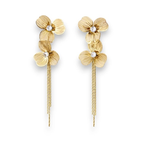 Kolczyki ze stali szlachetnej pozłacane 14k złotem, wiszące kwiaty z cyrkoniami KST3526